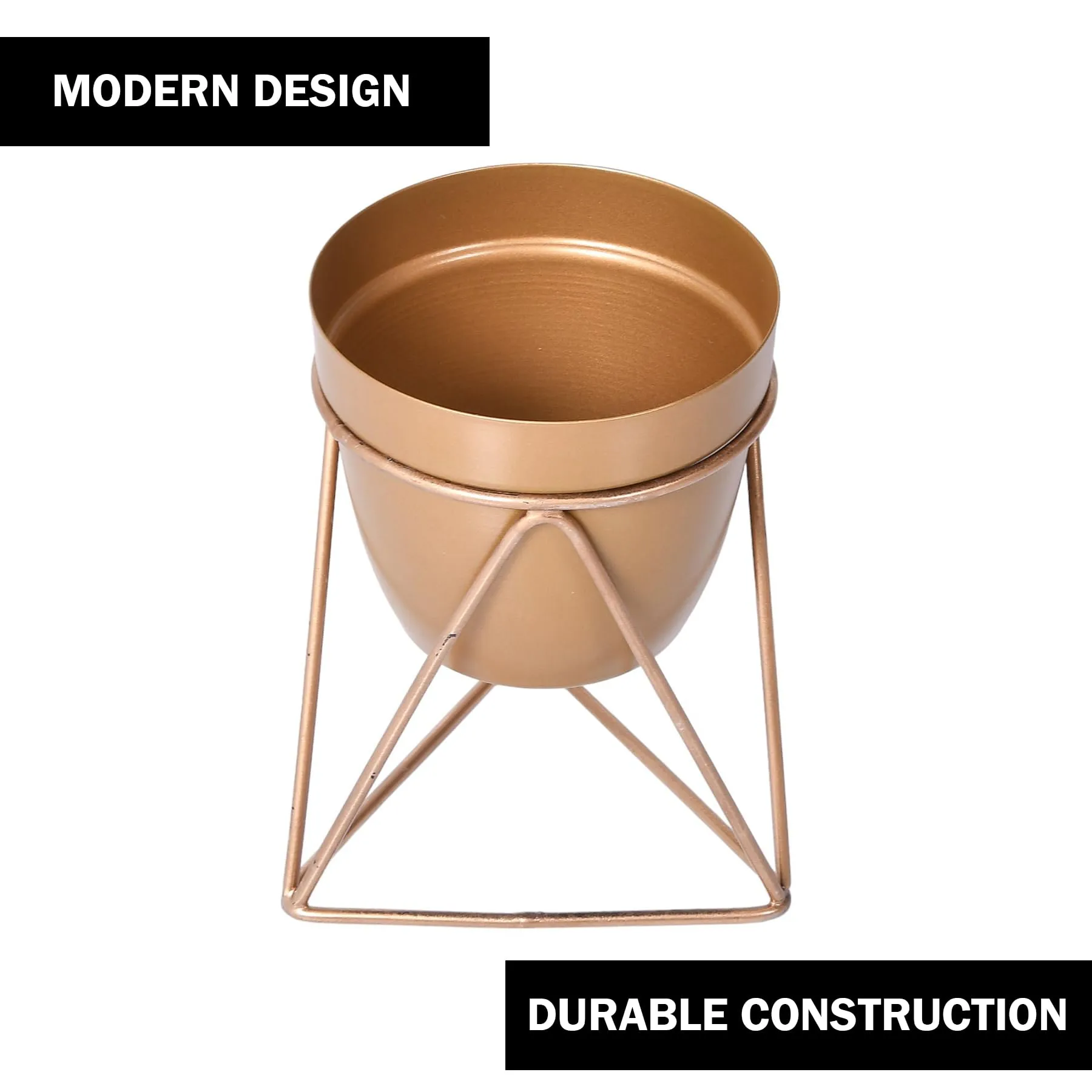 Kuber Industries Planter | Planter Stand for Garden | Plant Stand for Home | Planter Pot Stand for Outdoor | Gamla Stand for Home | Metal Indoor Pots with Drainage Hole | Set of 1 | Gold
