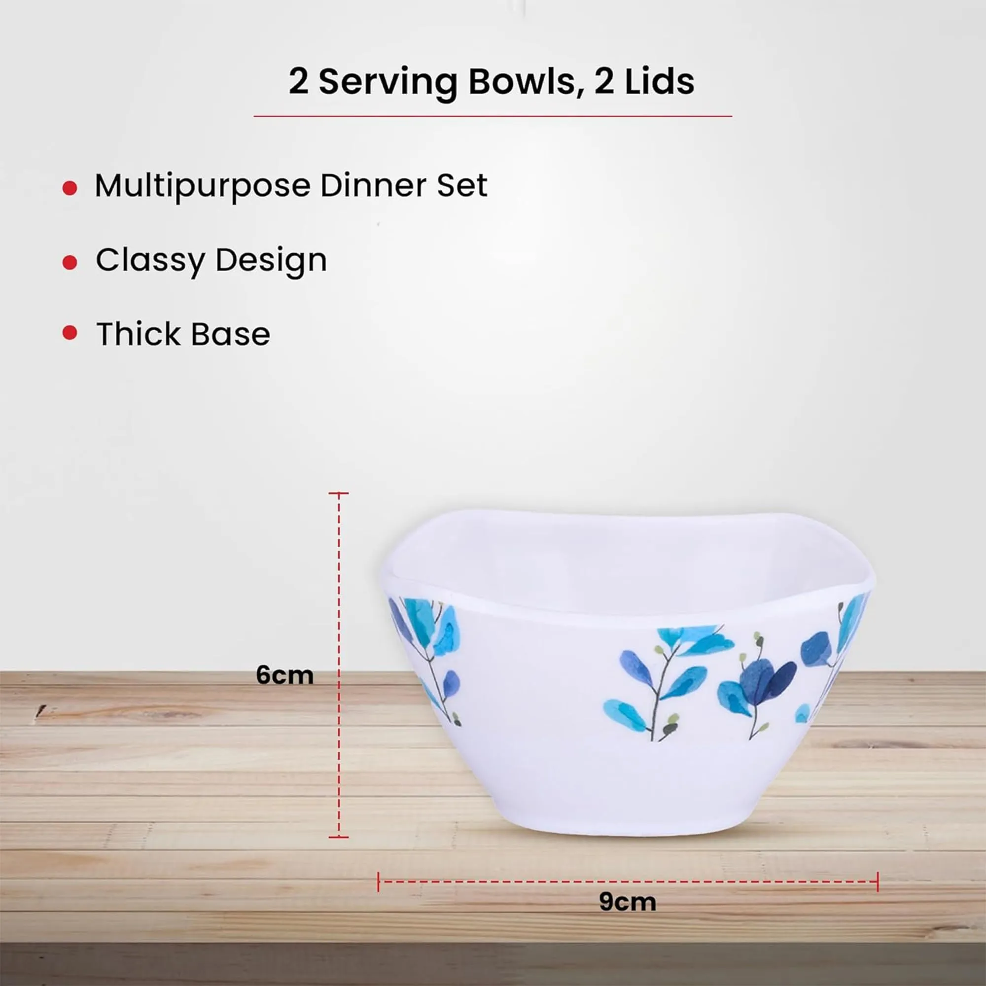 Kuber Industries Shatter Resistant Melamine White Bowls Set of 6 | Lightweight, BPA Free Aesthetic Bowl Set | Blue Flower Print - White