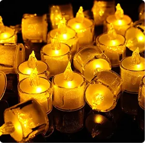 LAMPJUNCTION 48 Pc Crystal LED Candles with Dripping Wax Design Acrylic Smokeless and Flameless LED Diyas with Battery for Home Decoration/Perfect for Diwali & Gifting || Pack of 48 (Yellow)