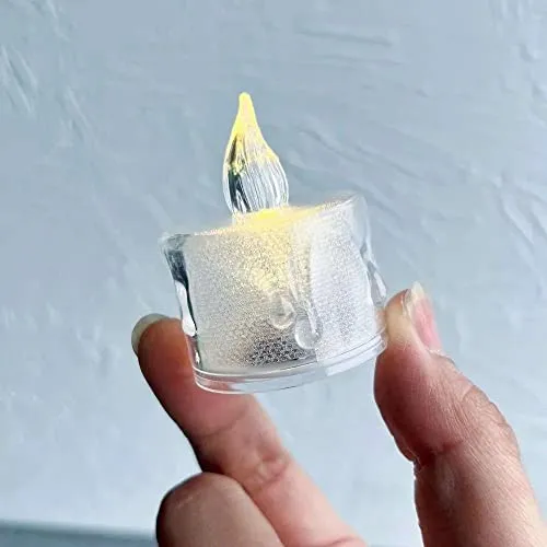 LAMPJUNCTION 48 Pc Crystal LED Candles with Dripping Wax Design Acrylic Smokeless and Flameless LED Diyas with Battery for Home Decoration/Perfect for Diwali & Gifting || Pack of 48 (Yellow)