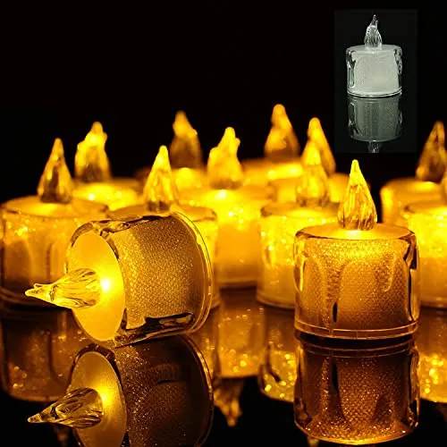 LAMPJUNCTION 48 Pc Crystal LED Candles with Dripping Wax Design Acrylic Smokeless and Flameless LED Diyas with Battery for Home Decoration/Perfect for Diwali & Gifting || Pack of 48 (Yellow)