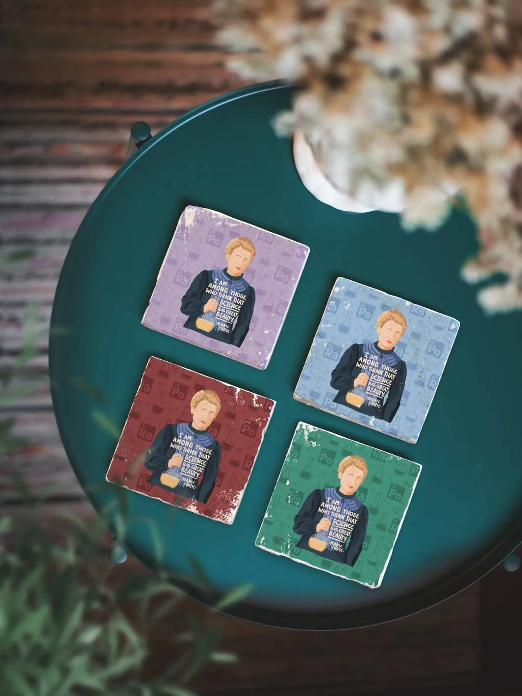 Marie Curie Quote   Illustration Coaster Set