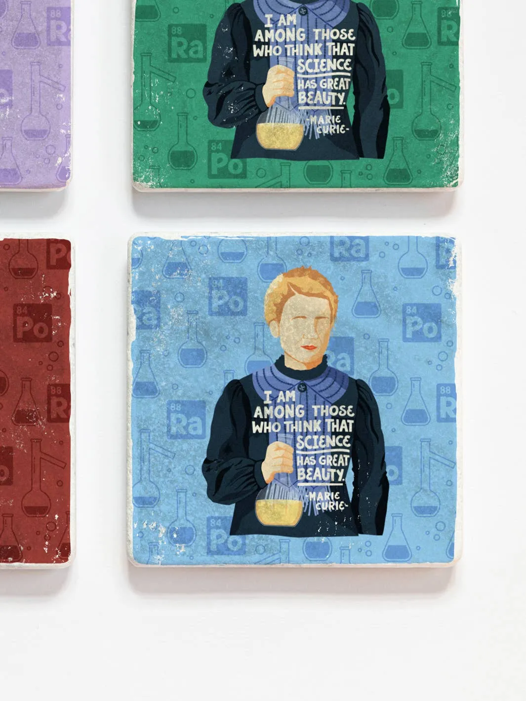 Marie Curie Quote   Illustration Coaster Set