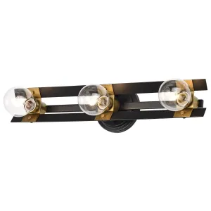 Marsden 22 in. 3 lights Bathroom Vanity Light Matte Black and Natural Brass Finish