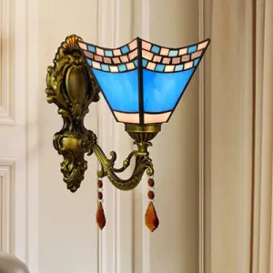 Mediterranean Blue Glass Wall Sconce for Foyer - Mini Wall Lighting with 1 Light