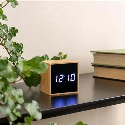 Mini Cube Digital Alarm Clock - Bamboo