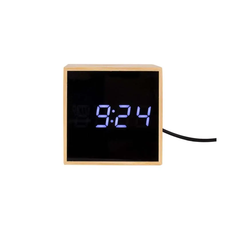 Mini Cube Digital Alarm Clock - Bamboo