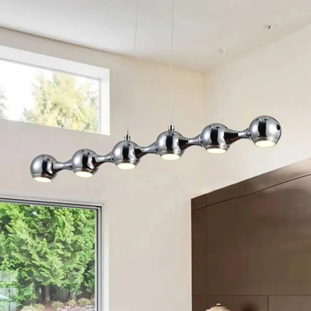 Modern Chrome Ball Pendant Ceiling Light with 6 Metal Lights - Warm/White Island Lighting for Living Room