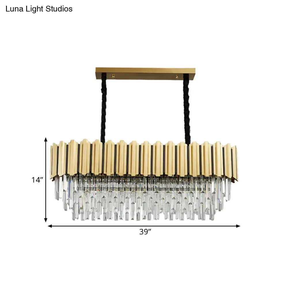 Modern Crystal Gold Finish Pendant Light with Prismatic Oval Design - 10 Heads, Island Style