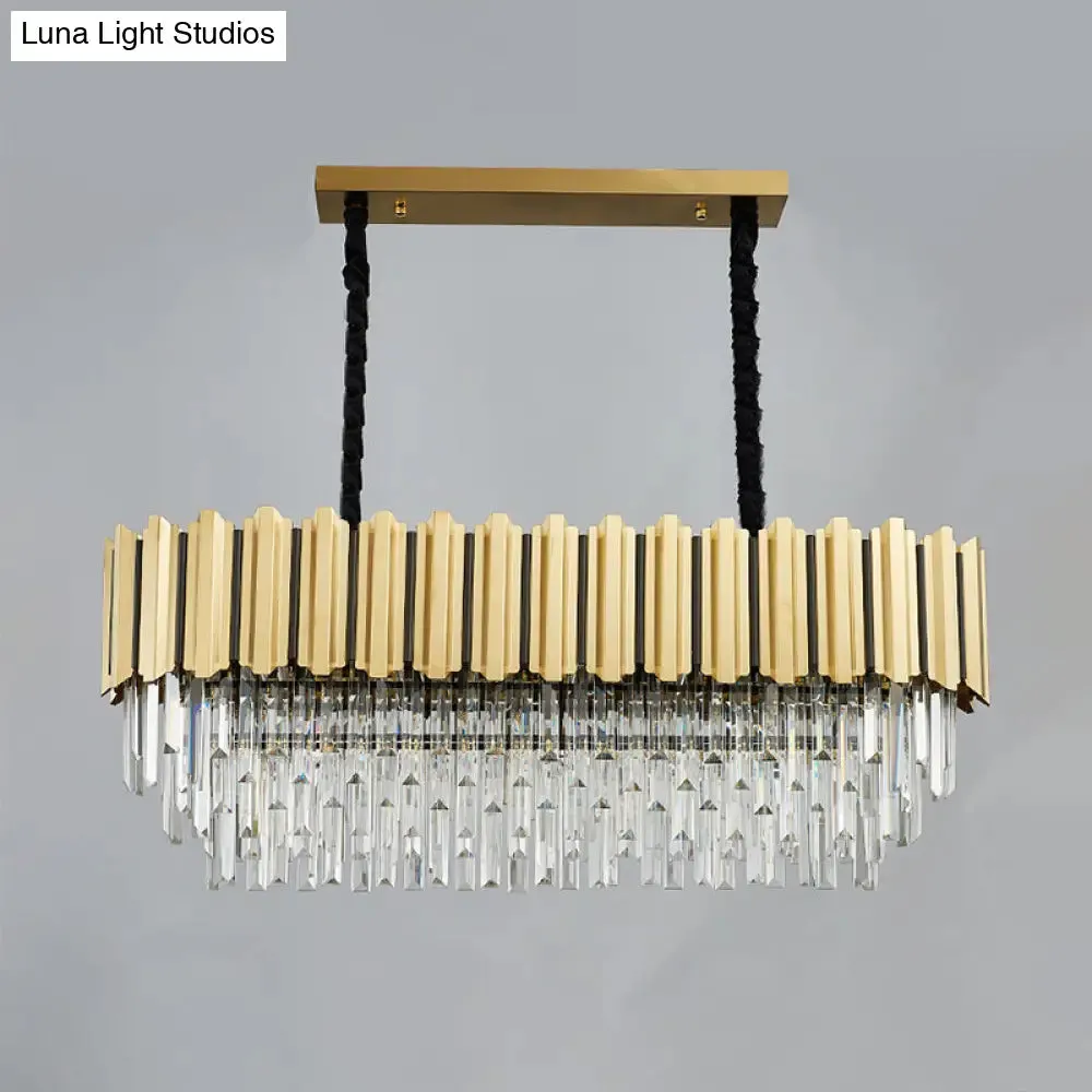 Modern Crystal Gold Finish Pendant Light with Prismatic Oval Design - 10 Heads, Island Style