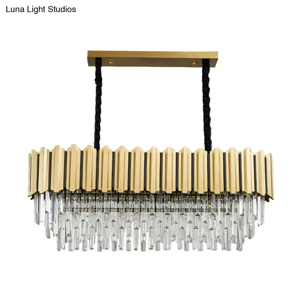 Modern Crystal Gold Finish Pendant Light with Prismatic Oval Design - 10 Heads, Island Style