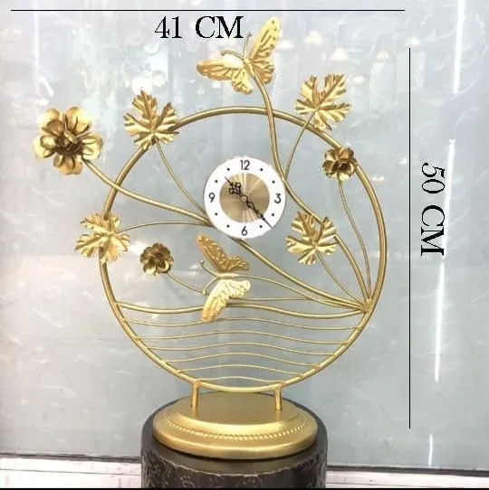 Mokshith Metal Golden Table Clock, Modern Non-Ticking Clock,Battery Operated Silent Quartz Movement Glass Desk Clock for Bedroom Living Room Indoor Decoration Kids (MO-14)