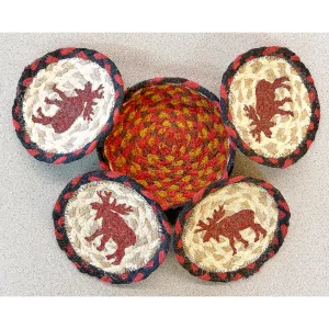 Moose Woven Jute Coaster Set in Basket
