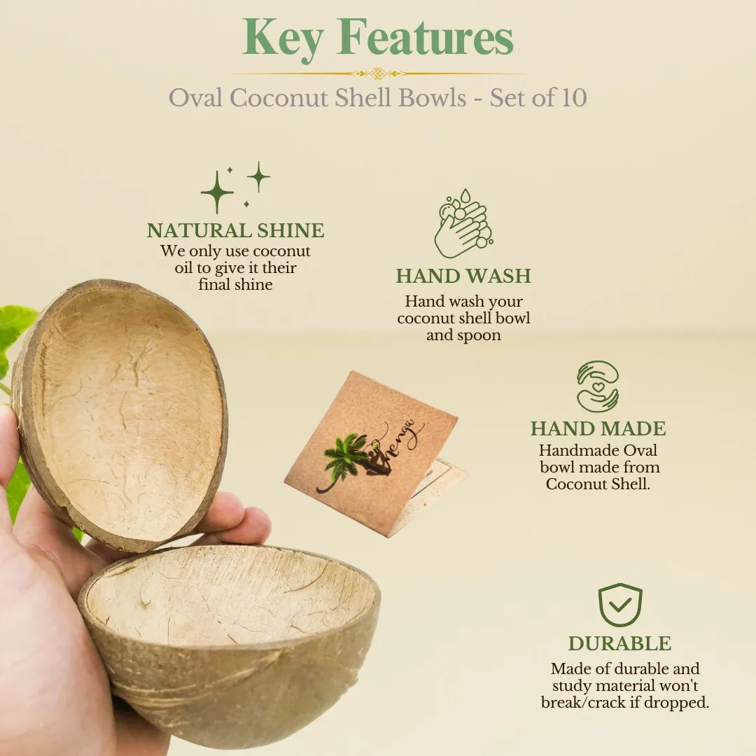 Natural Oval Coconut Shell Bowls- 150ml (Set of 10)