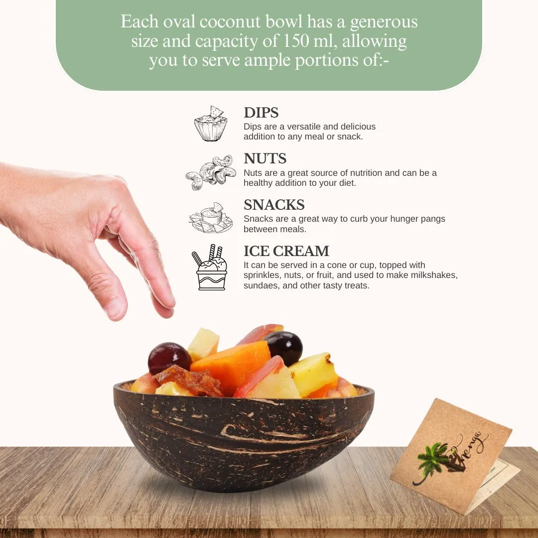 Natural Oval Coconut Shell Bowls- 150ml (Set of 10)