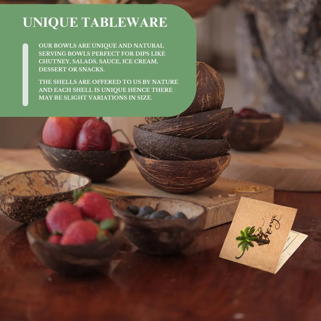 Natural Oval Coconut Shell Bowls- 150ml (Set of 10)