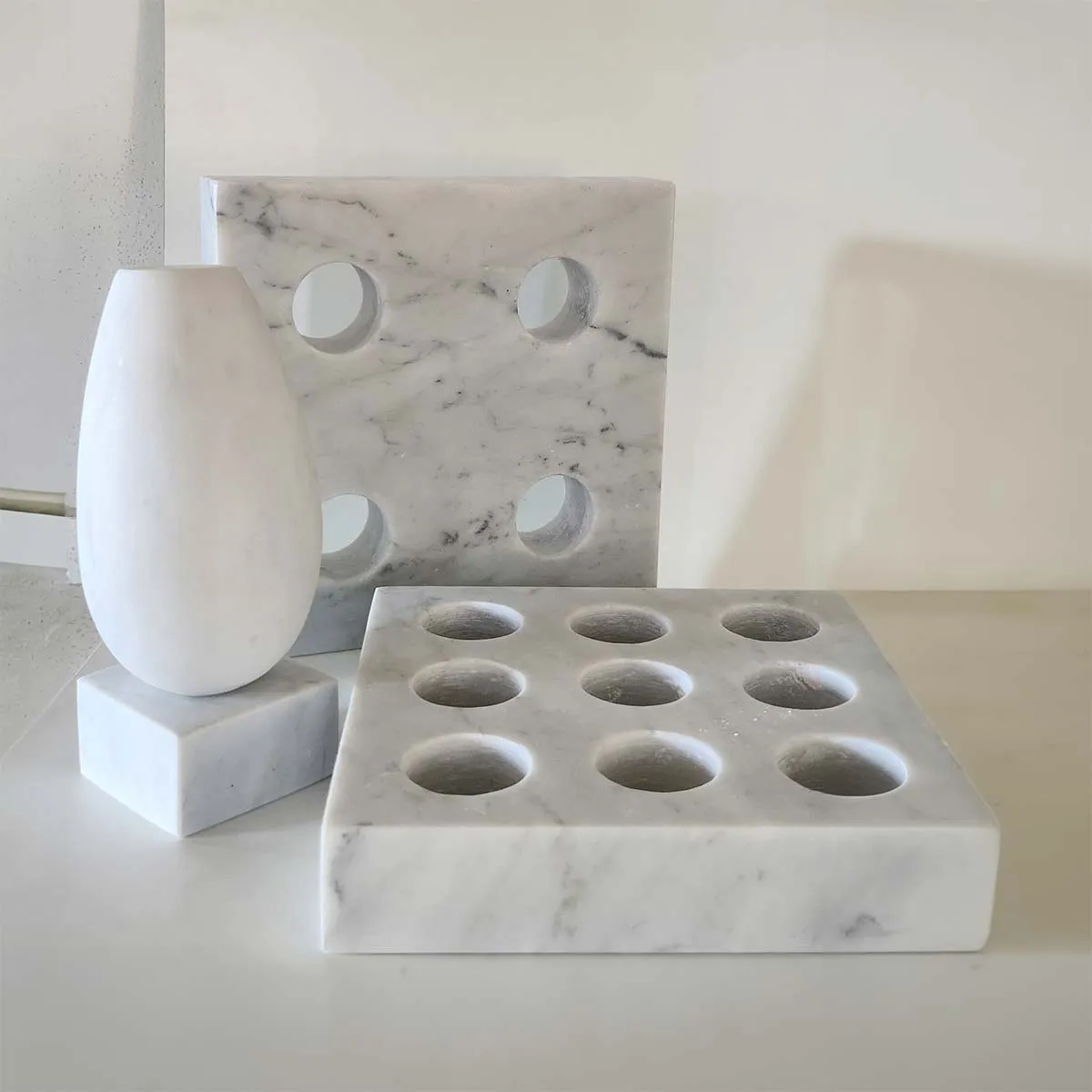 Nine Marble Dots - Handmade shelf sculpture in marble