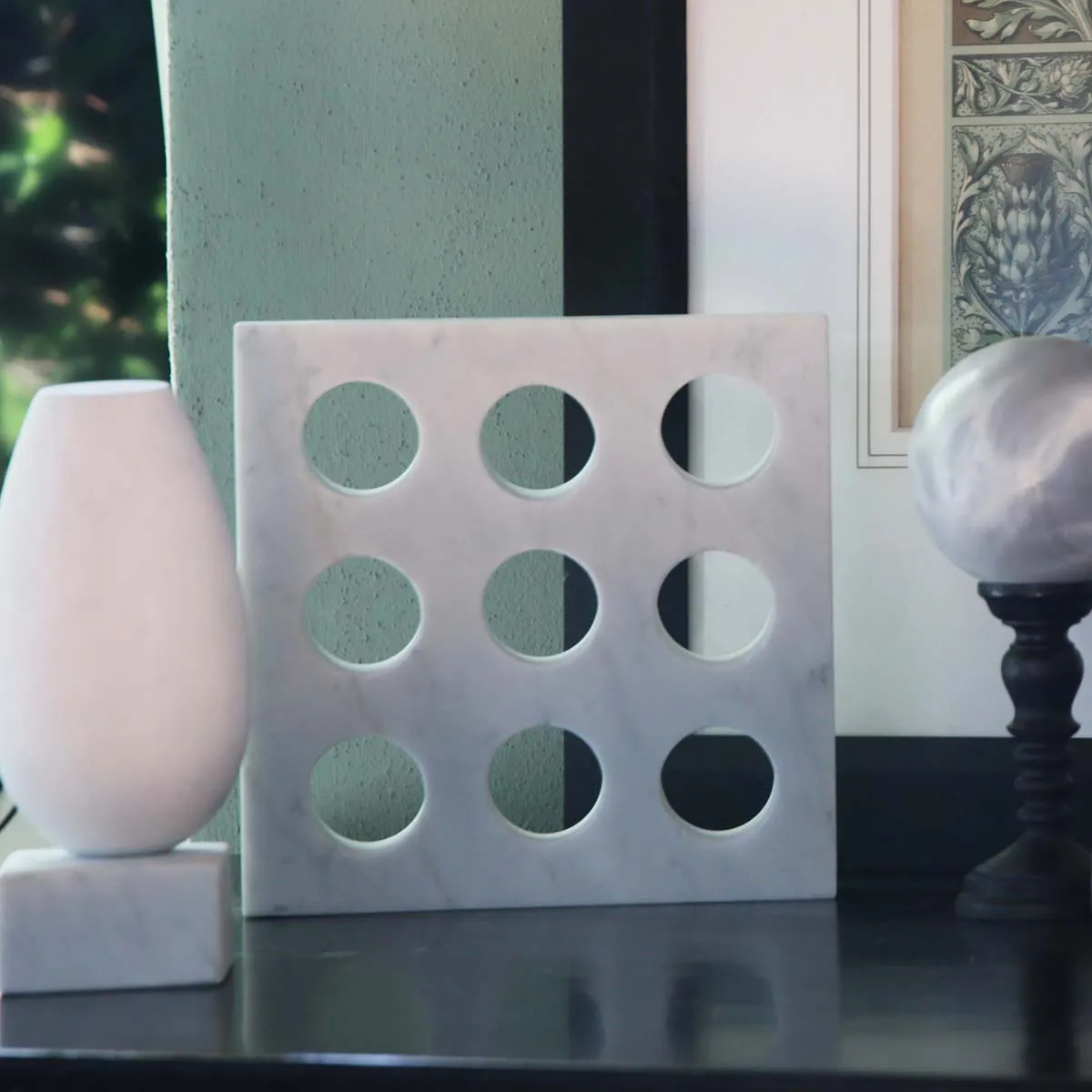 Nine Marble Dots - Handmade shelf sculpture in marble