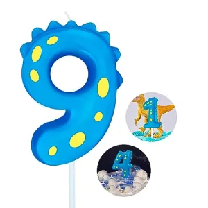 Number Birthday Candles(9 Candle Blue) Dinosaur Shape Number Happy Birthday Cake Candles for Dinosaur Birthday Party Decoration Reunions Theme Party