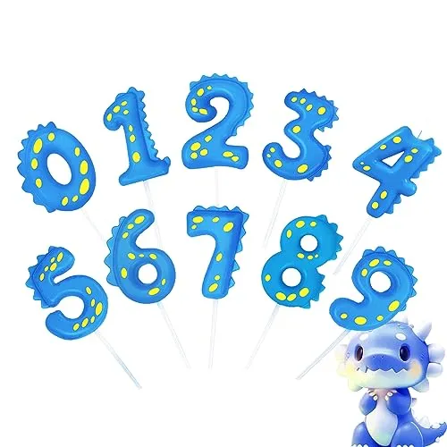 Number Birthday Candles(9 Candle Blue) Dinosaur Shape Number Happy Birthday Cake Candles for Dinosaur Birthday Party Decoration Reunions Theme Party