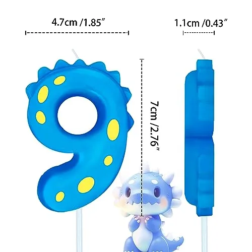 Number Birthday Candles(9 Candle Blue) Dinosaur Shape Number Happy Birthday Cake Candles for Dinosaur Birthday Party Decoration Reunions Theme Party