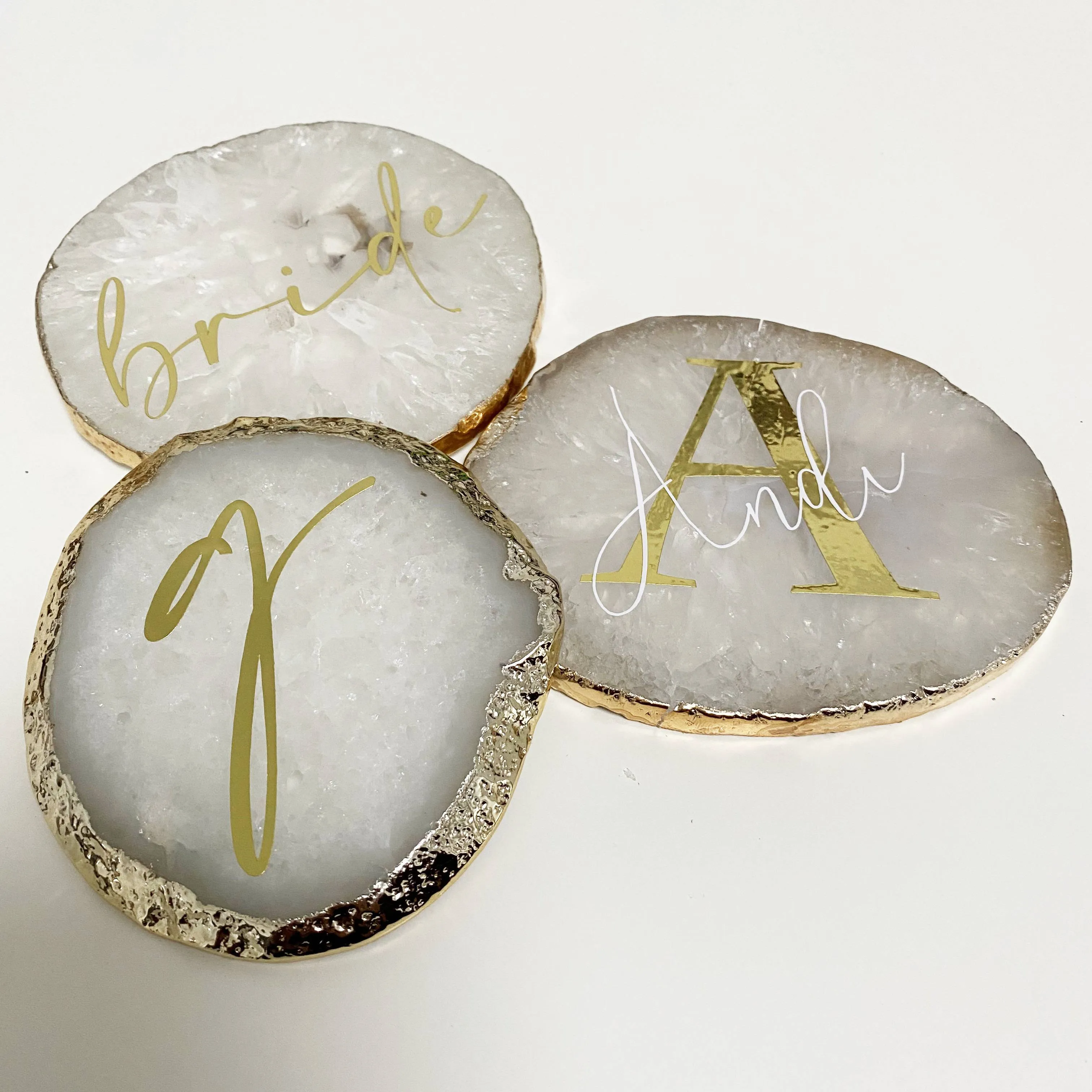 Personalised Agate Crystal Coasters with Gold Edge