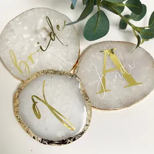 Personalised Agate Crystal Coasters with Gold Edge