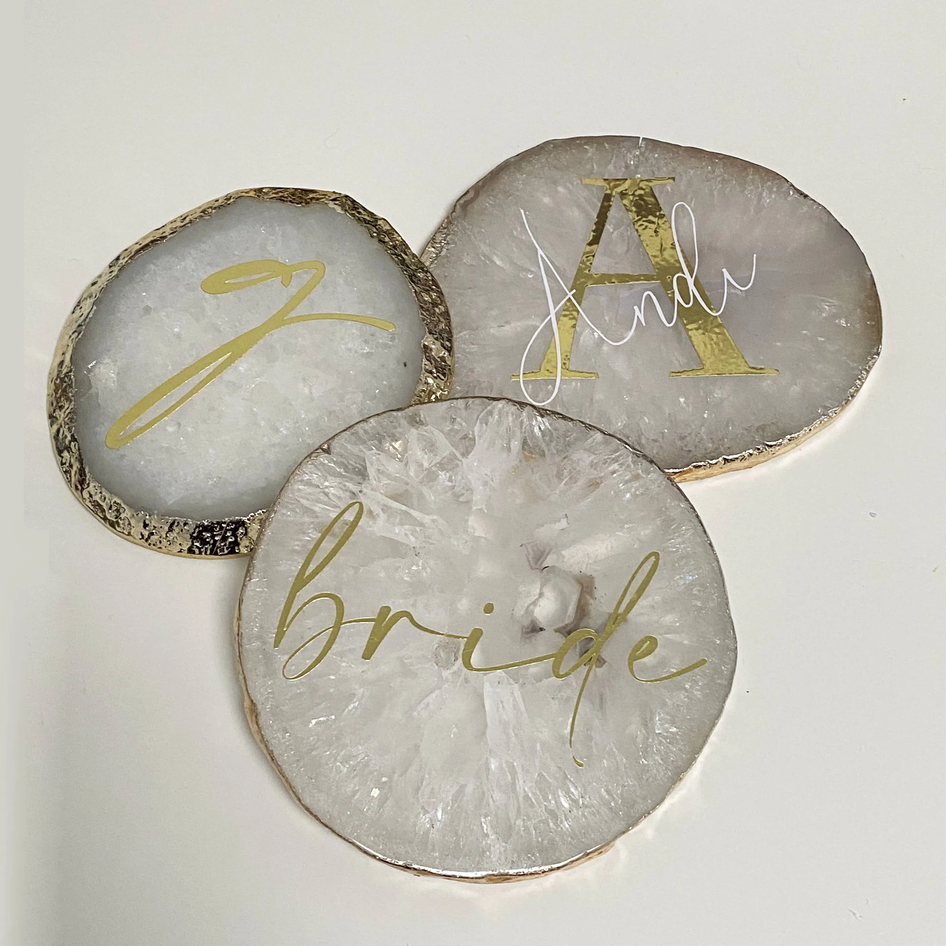 Personalised Agate Crystal Coasters with Gold Edge