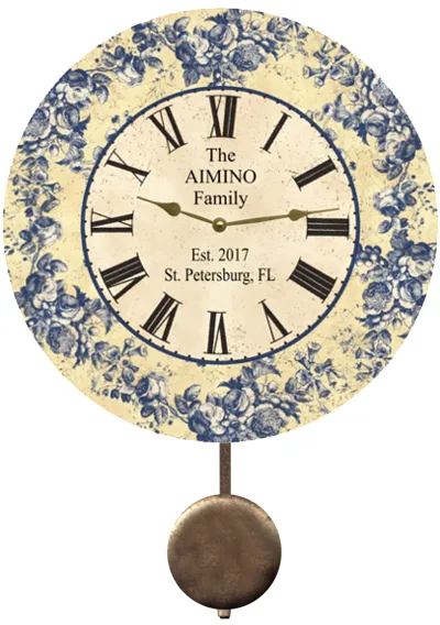 Personalized Floral Blue Toile Clock