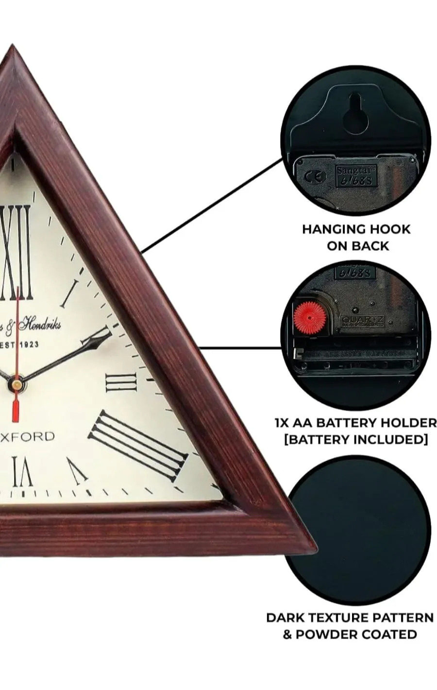 PREMIER MART Triangle Wooden Wall Clock Designer Number Wall Mounted Clock (Used As Table Also) for Office Hallway Dining & Living Room Home & Decor (Gift Item) Size 12 Inch Big