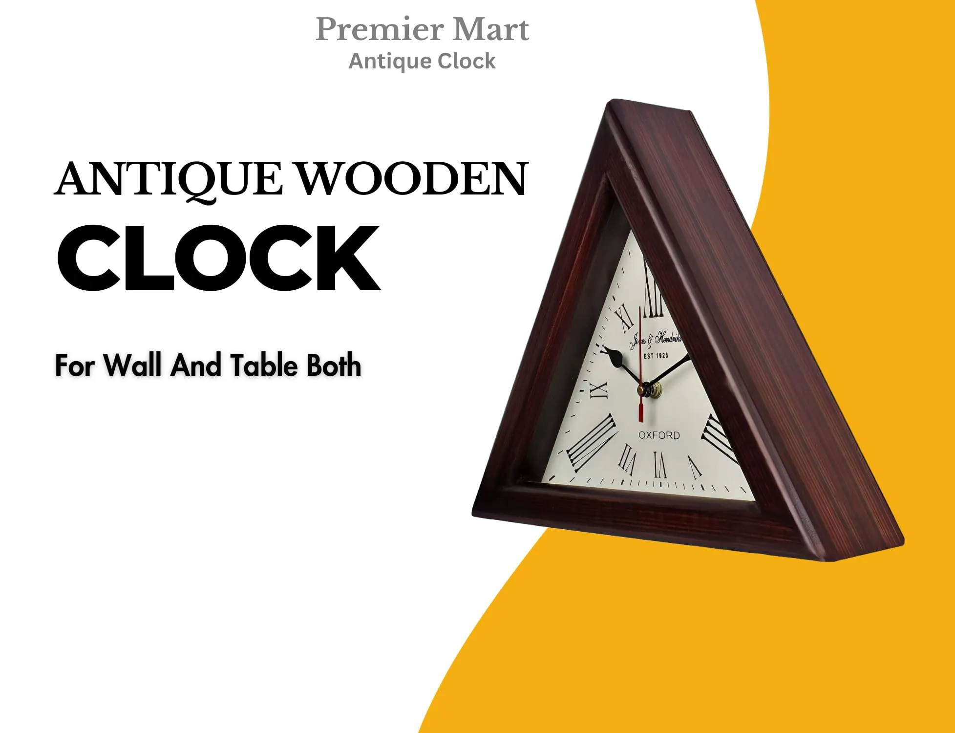 PREMIER MART Triangle Wooden Wall Clock Designer Number Wall Mounted Clock (Used As Table Also) for Office Hallway Dining & Living Room Home & Decor (Gift Item) Size 12 Inch Big
