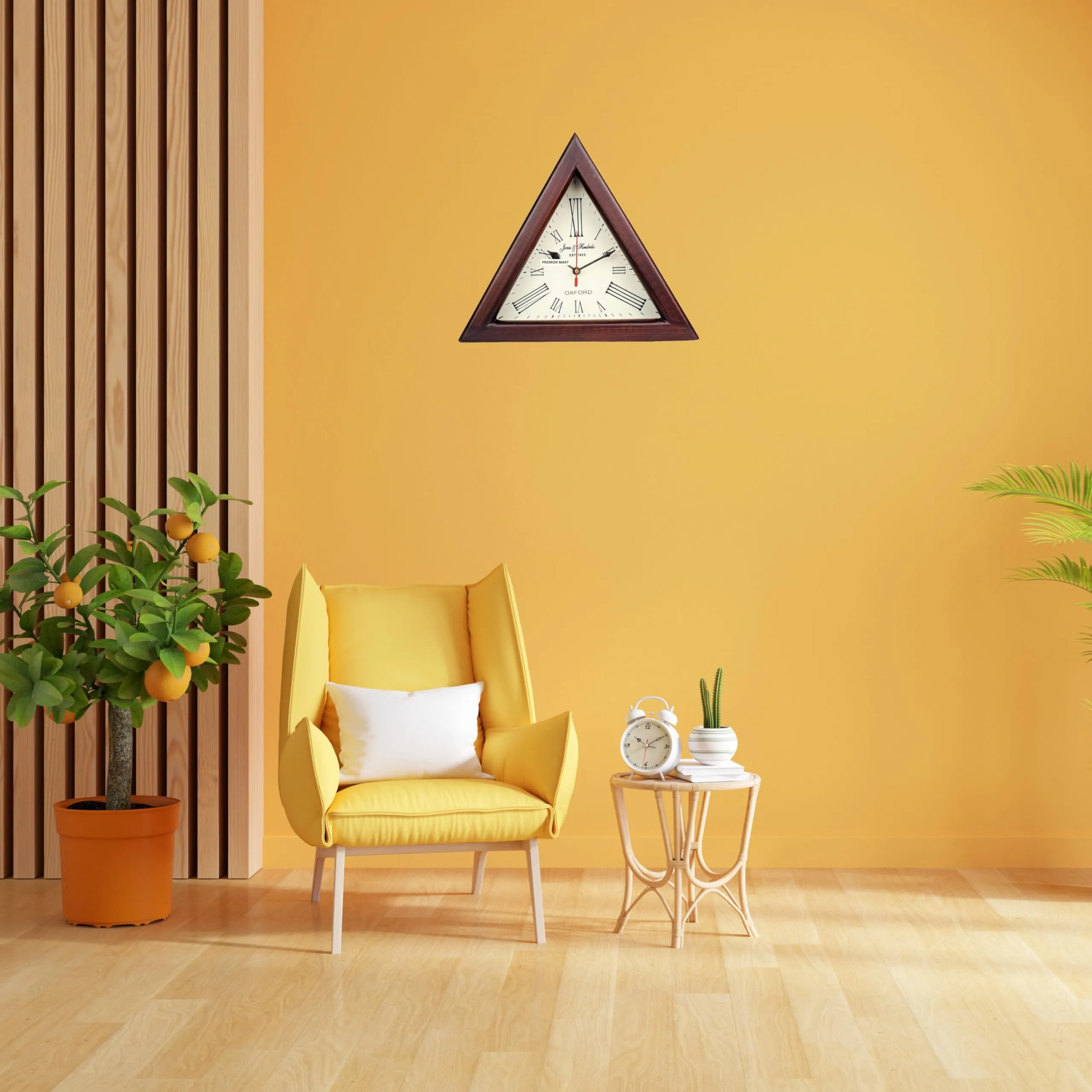 PREMIER MART Triangle Wooden Wall Clock Designer Number Wall Mounted Clock (Used As Table Also) for Office Hallway Dining & Living Room Home & Decor (Gift Item) Size 12 Inch Big