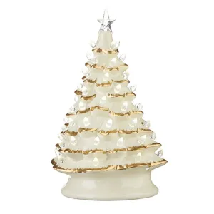 Raz 2022 Holiday In Provence 13.25" W/ Timer Vintage White & Gold Lighted Tree