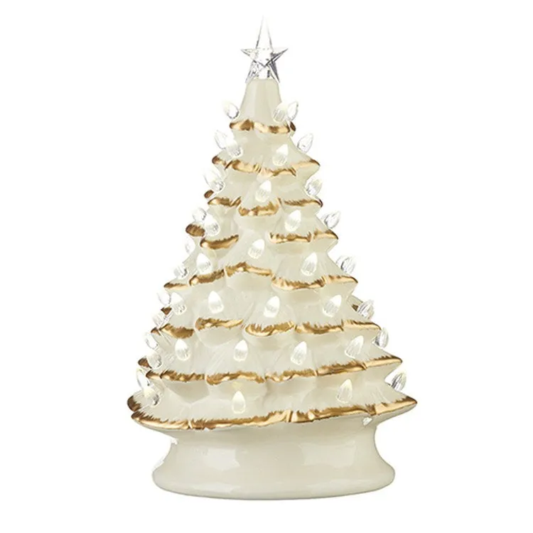 Raz 2022 Holiday In Provence 13.25" W/ Timer Vintage White & Gold Lighted Tree