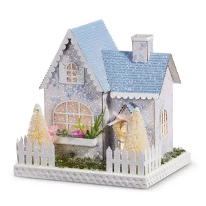Raz Imports 2024 Easter Lighted White With Blue Floral House