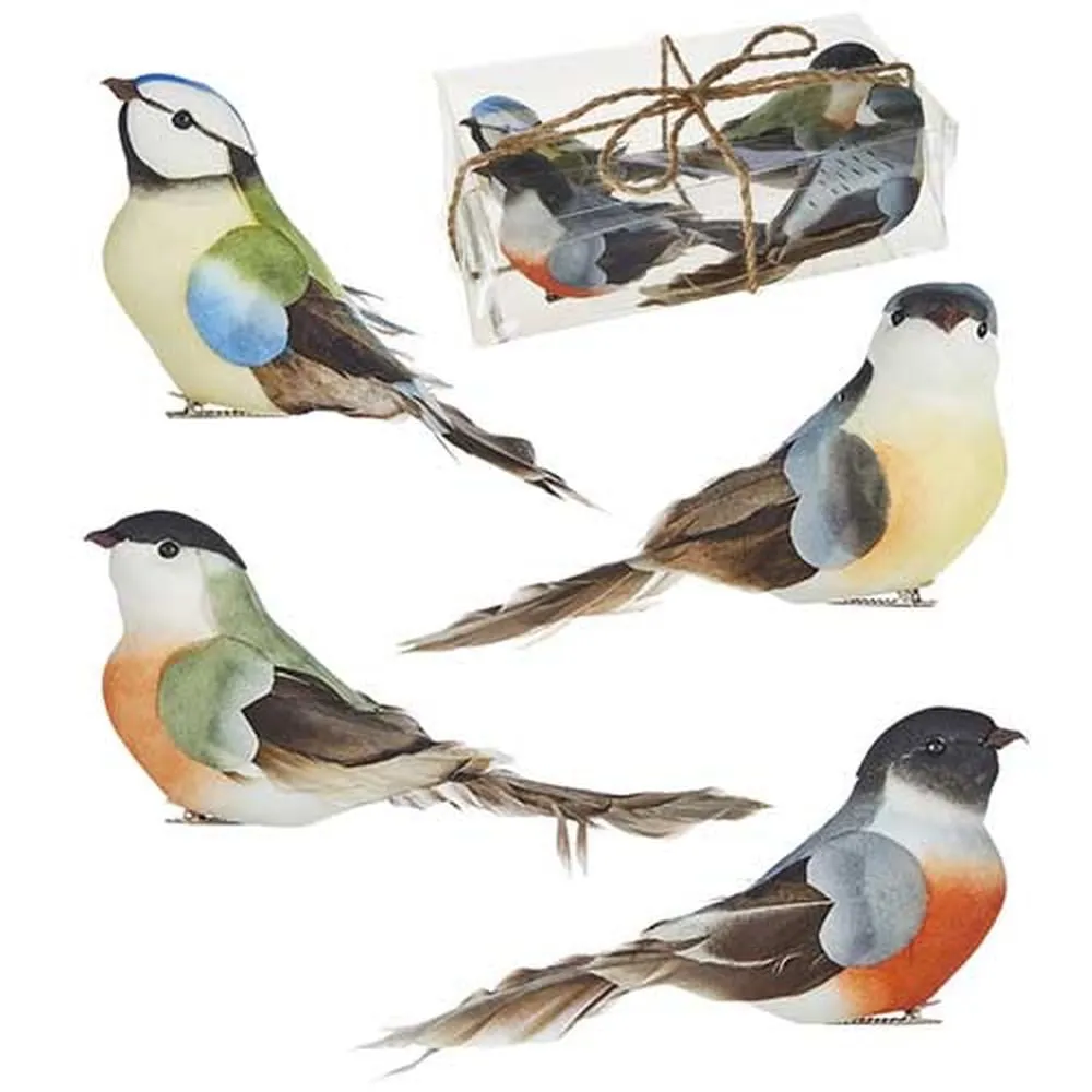 Raz Imports In Bloom 7" Box of 4 Clip-On Feathered Birds