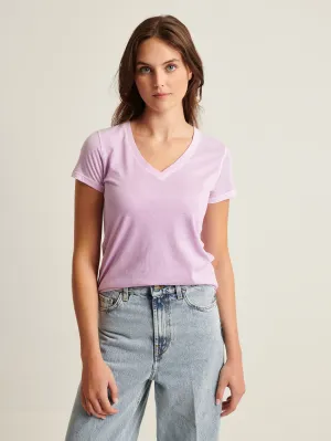 Reverse Spray Pima V Neck Tee - Foxglove Purple