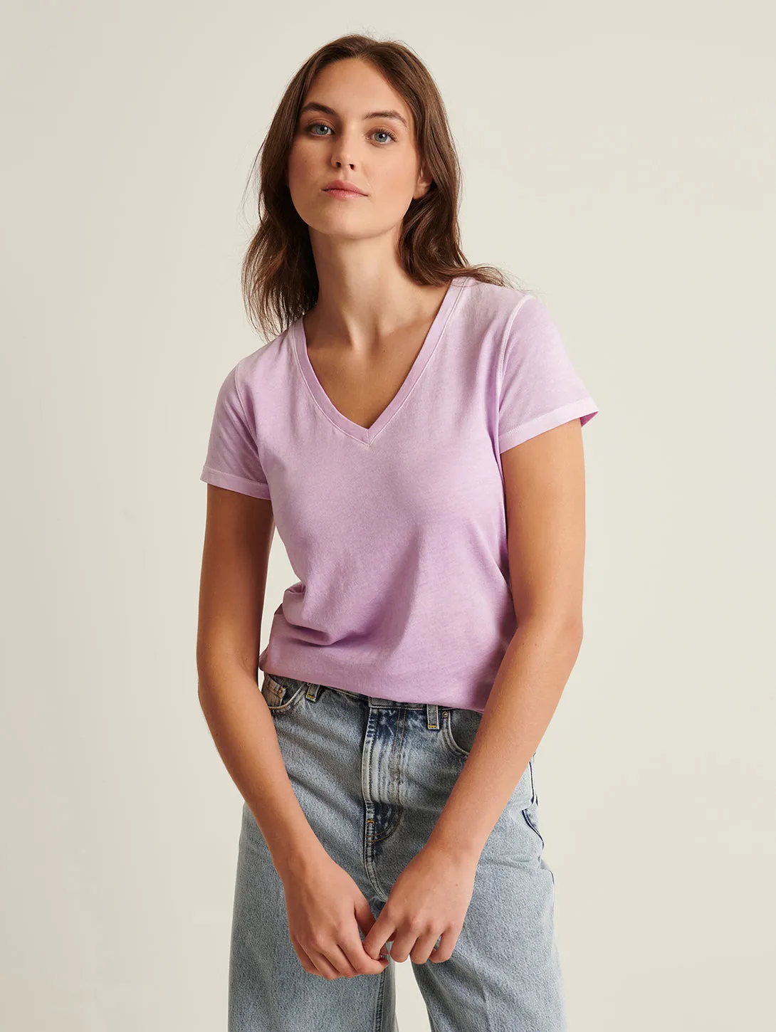 Reverse Spray Pima V Neck Tee - Foxglove Purple