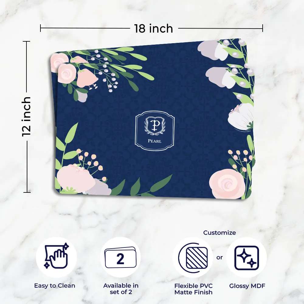Royal Bloom Tableware Set (4 Placemats & 4 Casters)