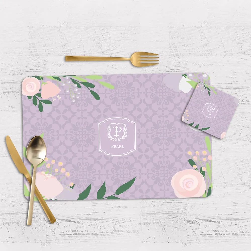 Royal Bloom Tableware Set (4 Placemats & 4 Casters)