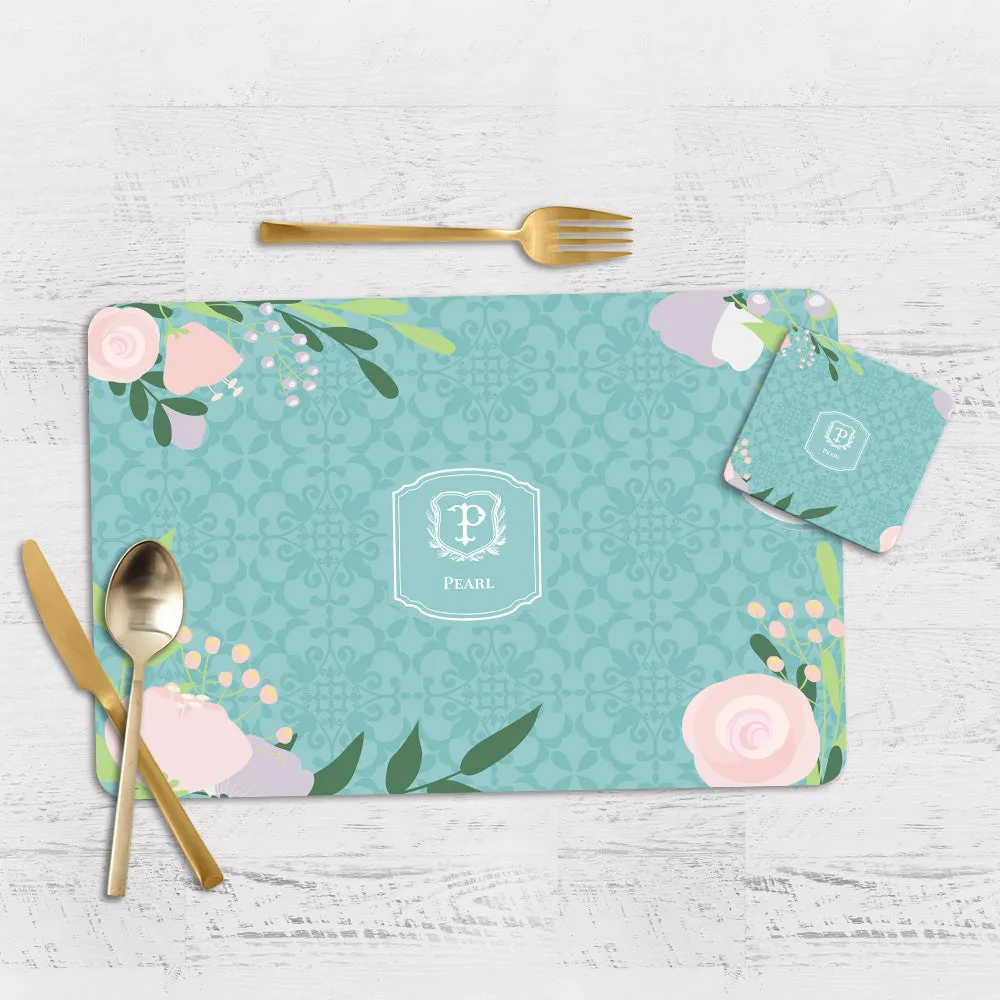 Royal Bloom Tableware Set (4 Placemats & 4 Casters)