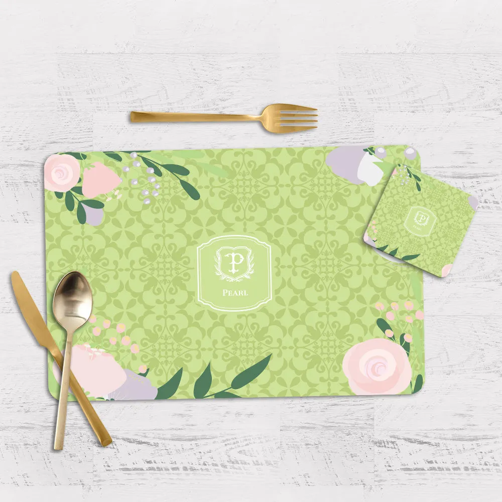Royal Bloom Tableware Set (4 Placemats & 4 Casters)