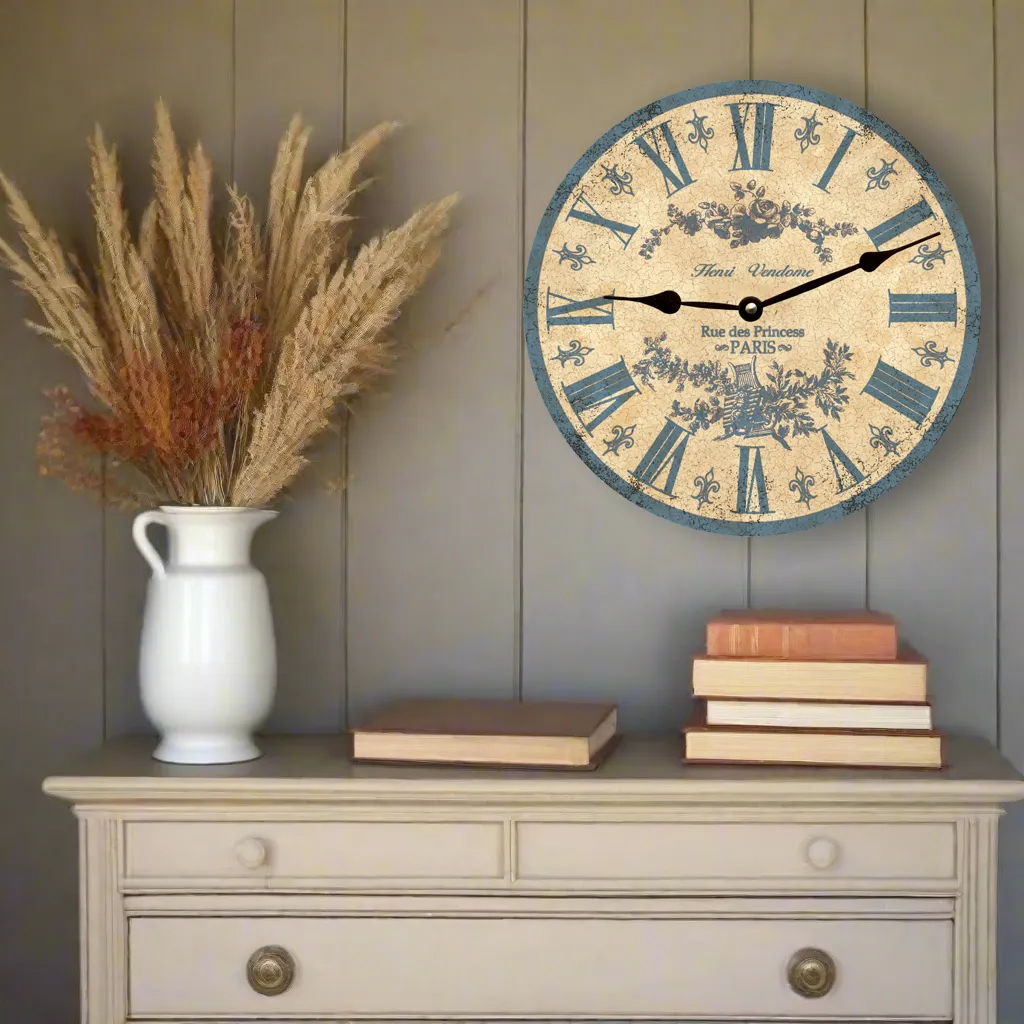 Rustic Light Blue Toile Clock- Blue French Toile Clock