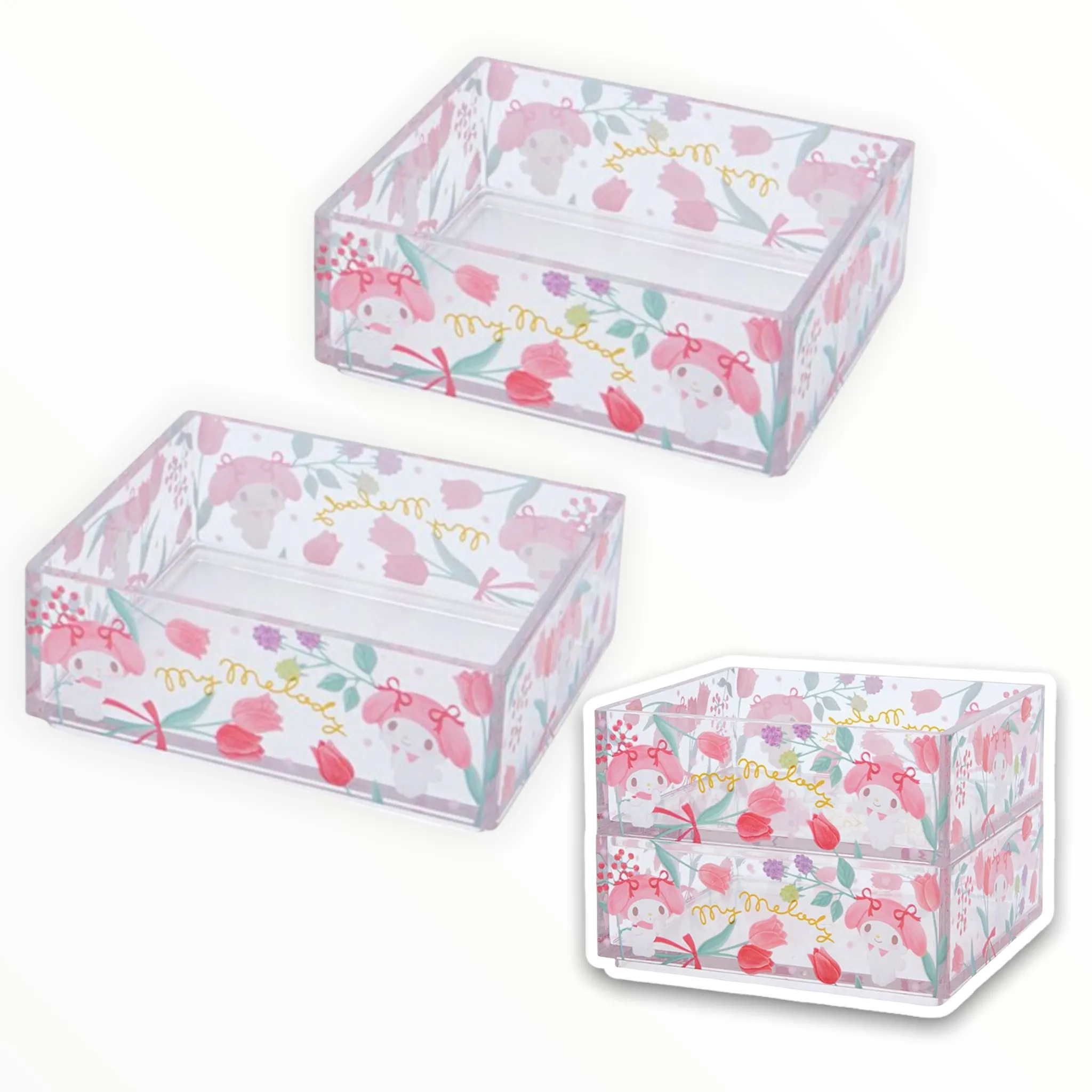 Sanrio Clear Stackable Trays (2 pc set) (Kuromi, Cinnamoroll, My Melody, Hello Kitty)