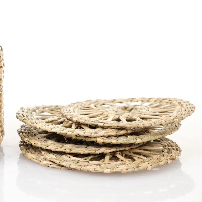 Seagrass Coasters with Holder - 6 Piece