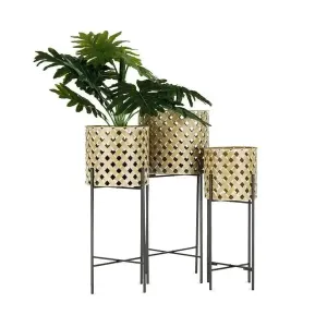 Set of 3 Nested Metal-Weave 'Cane' Stilted Planters