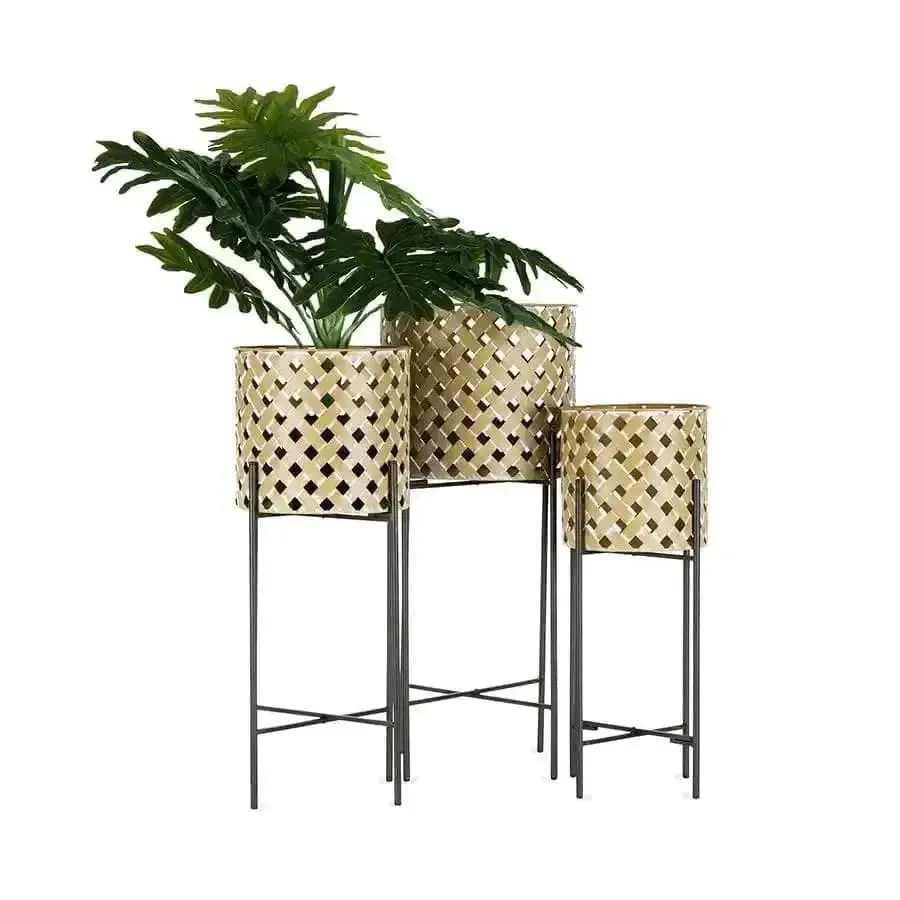 Set of 3 Nested Metal-Weave 'Cane' Stilted Planters