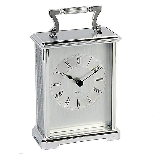 Silver Colour Design Roman Numerals Carriage Clock