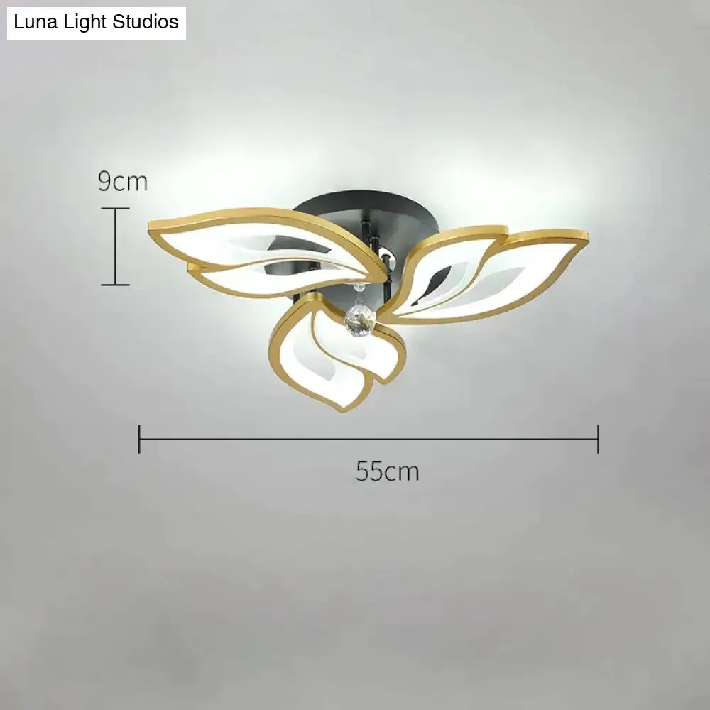 Simple and Modern Led Ceiling Lamp Atmospheric Household Crystal Lotus Flower Shape Warm Bedroom Lighting