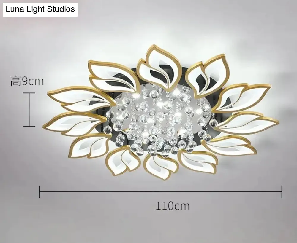 Simple and Modern Led Ceiling Lamp Atmospheric Household Crystal Lotus Flower Shape Warm Bedroom Lighting
